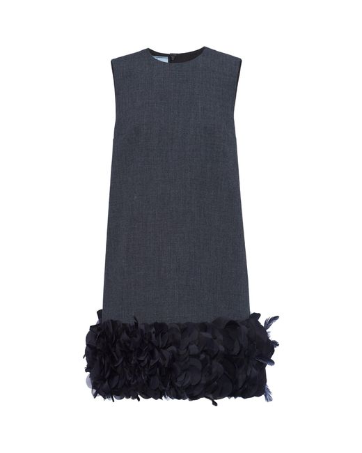 Prada Blue Wool Feather-trim Swing Dress