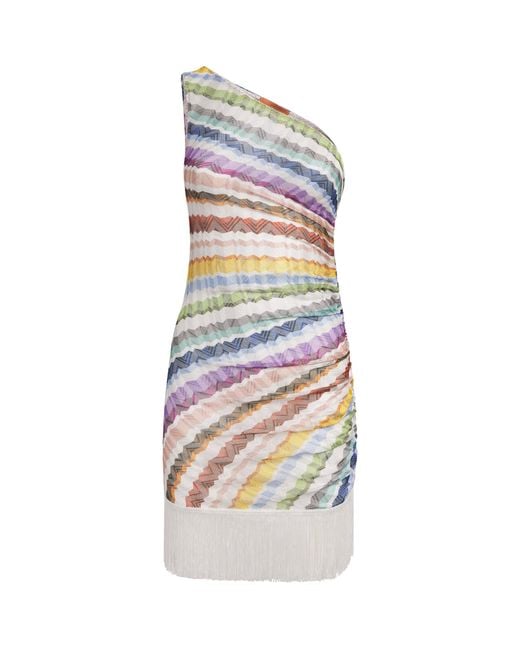 Missoni White Zigzag One-Shoulder Mini Dress