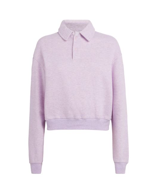 Skims Purple Cotton-Blend Fleece Polo Sweatshirt