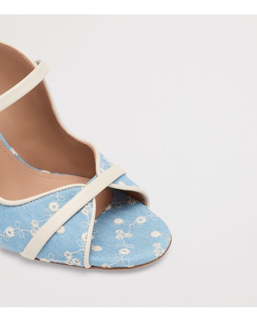 Malone Souliers Blue Floral Denim Norah Heeled Sandals 70