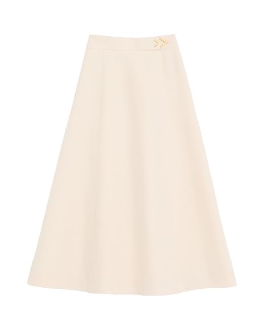 Valentino Natural Wool-Silk Crepe Midi Skirt