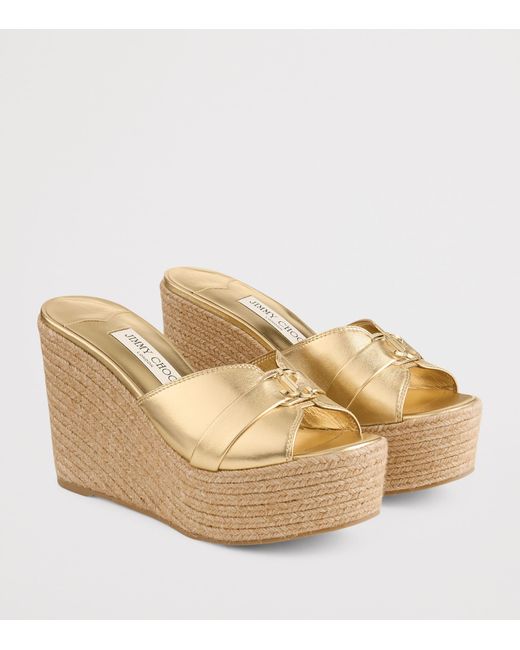 Jimmy Choo Natural Leda 100 Leather Wedge Sandals