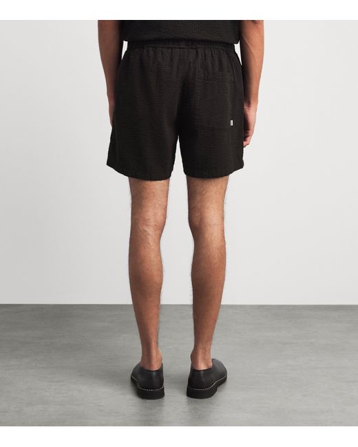 Wax London Black Cotton Seersucker Mescal Shorts for men