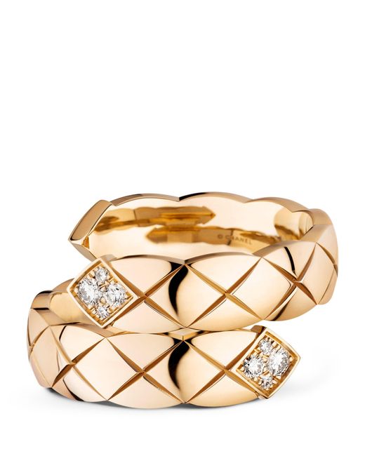 Chanel Metallic Beige Gold And Diamond Coco Crush Ring