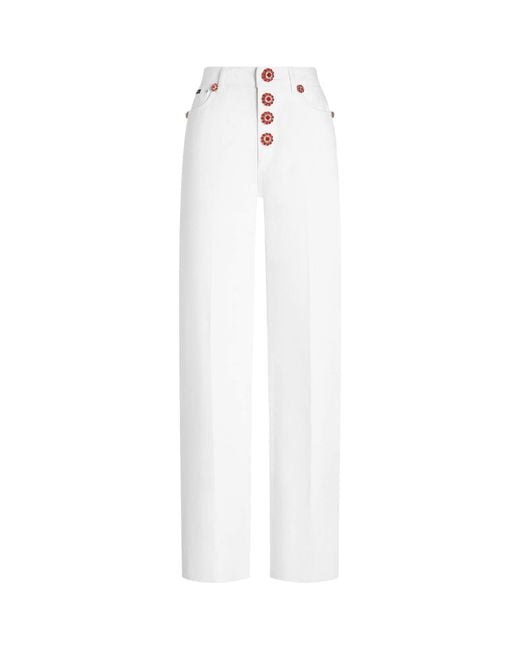 Dolce & Gabbana White Embellished Straight-Leg Jeans