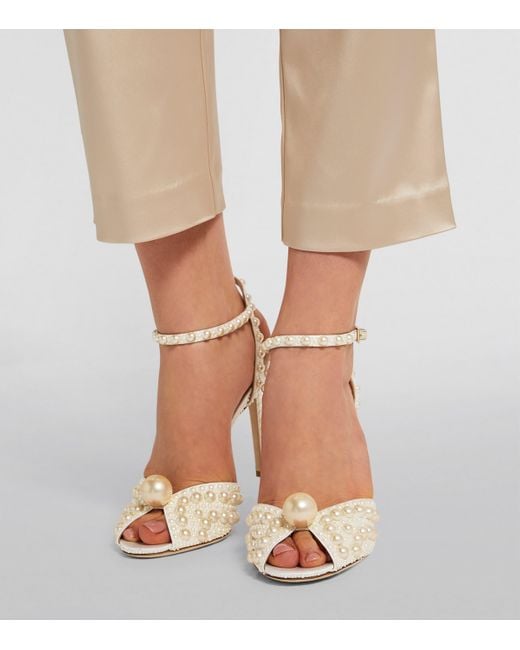 Jimmy Choo White Sacora 100 Satin Pearl Sandals