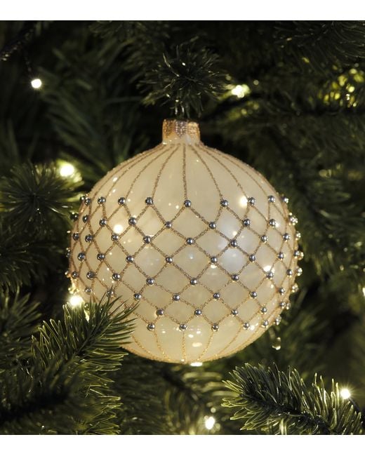 Harrods Metallic Glass Glitter Criss-Cross Bauble