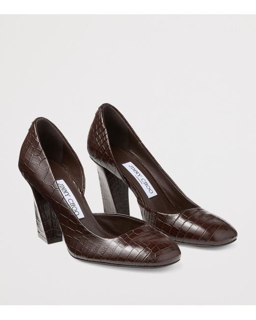 Jimmy Choo Brown Farren 85 Leather Croc-Embossed Pumps