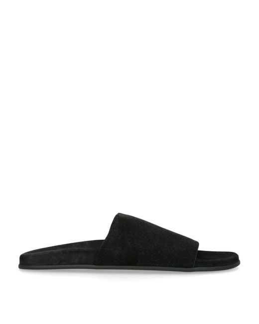 The Row Black Hugh Suede Slides