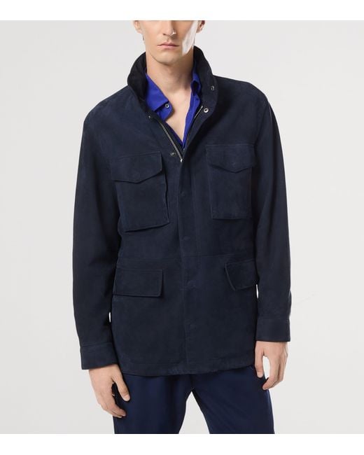 Tom Ford Blue Suede Four-Pocket Jacket for men