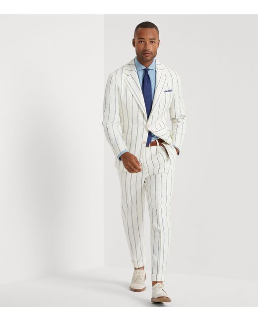 Brunello Cucinelli White Linen-wool Chalk-stripe Trousers for men