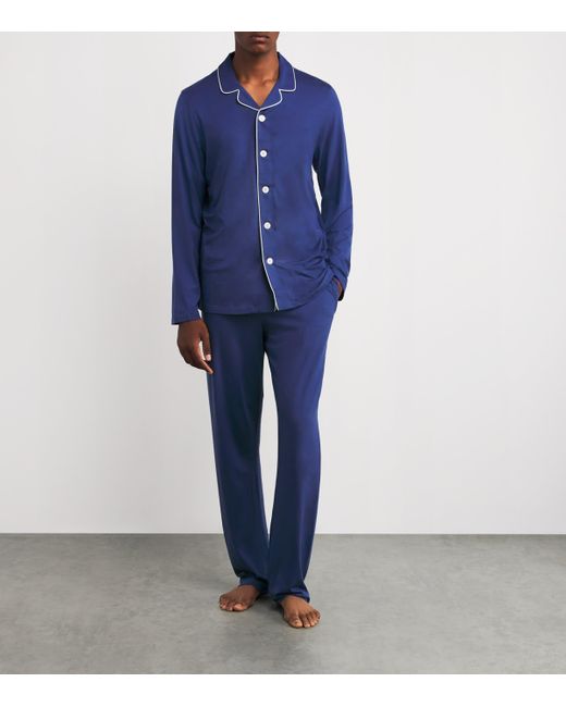 Derek Rose Blue Micromodal Long Basel Pyjama Set for men