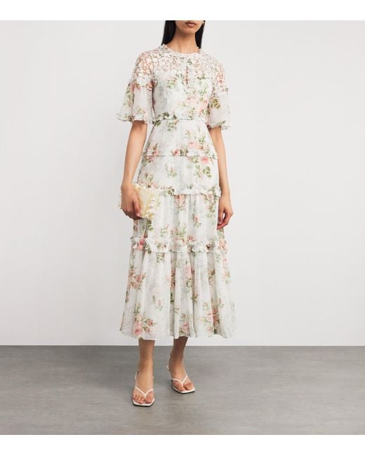 Needle & Thread Natural Chiffon Madame Rose Carla Maxi Dress