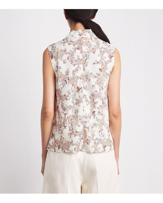 ME+EM White Silk Printed Sleeveless Top