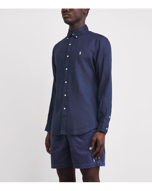 Polo Ralph Lauren Blue Linen Custom-Fit Shirt for men