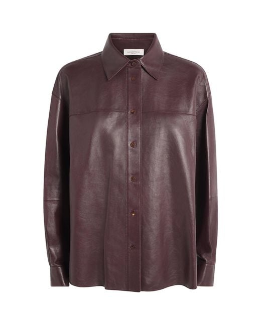 Lafayette 148 New York Brown Leather Oversized Cropped Shirt