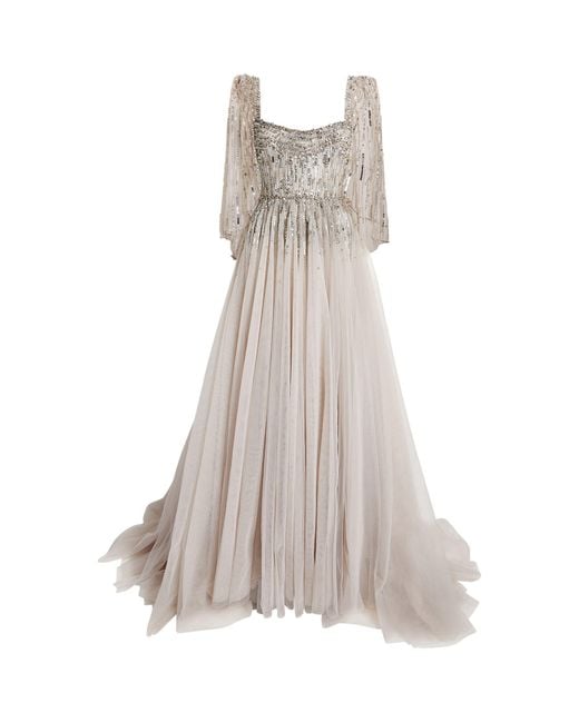 Jenny Packham Gray Embellished Bunny Blooms Gown
