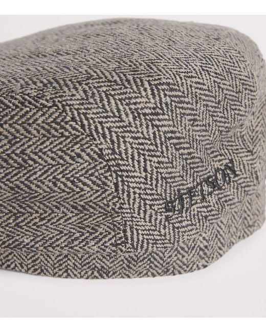 Stetson Gray Silk Herringbone Flat Cap for men