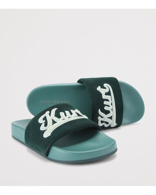 Kurt Geiger Green Suede Script Slides for men