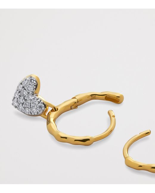 Monica Vinader Metallic Mini Vermeil And Diamond Heart Huggie Earrings