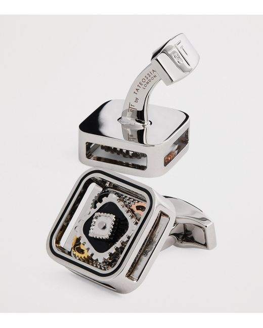 Tateossian Black Metal Quadrato Gear Cufflinks for men