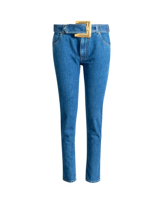 Balmain Blue Belted Mid-Rise Slim Jeans