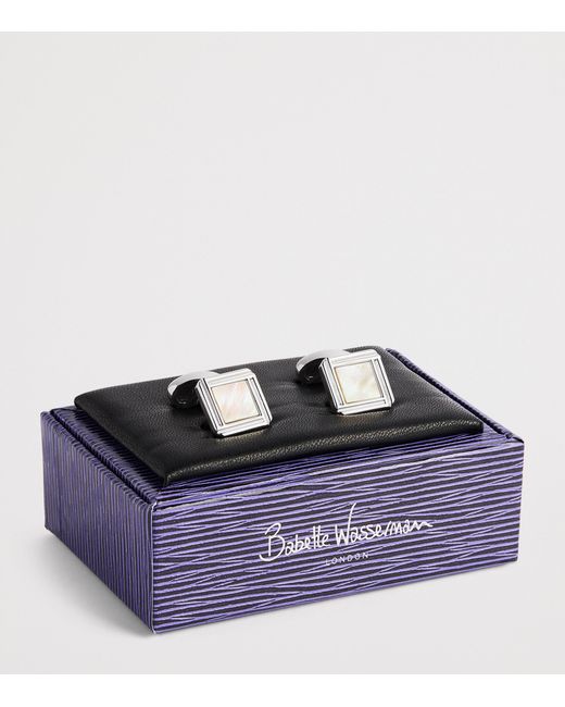 Babette Wasserman White Rhodium-Plated Celtic Mother Of Pearl Cufflinks for men