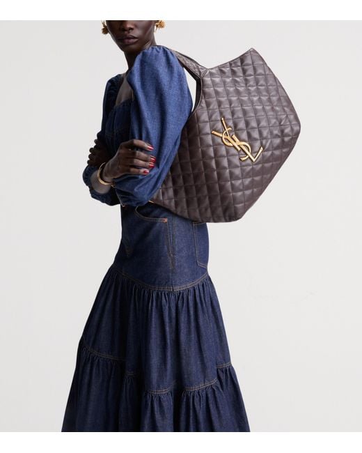 Saint Laurent Brown Medium Icare Quilted Tote Bag