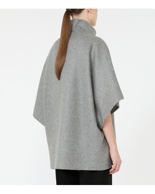 Max Mara Gray Cashmere High-Neck Cape Jacket
