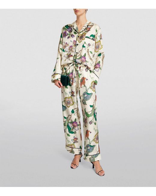Olivia Von Halle White Silk Floral Yves Pyjama Set