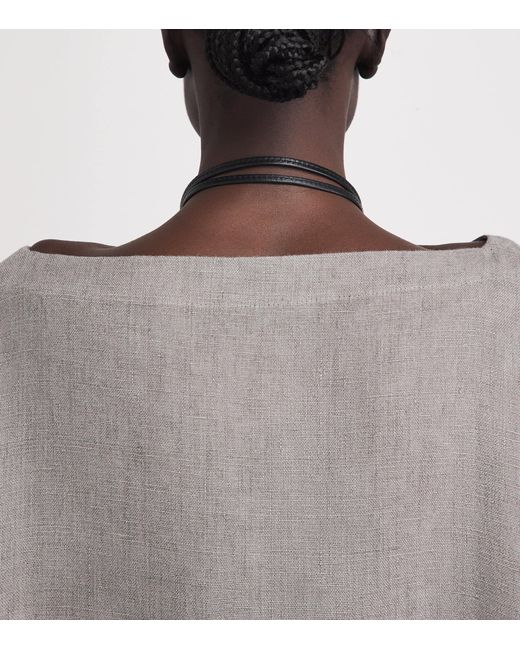 Eskandar Gray Linen Boat-Neck Midi Dress