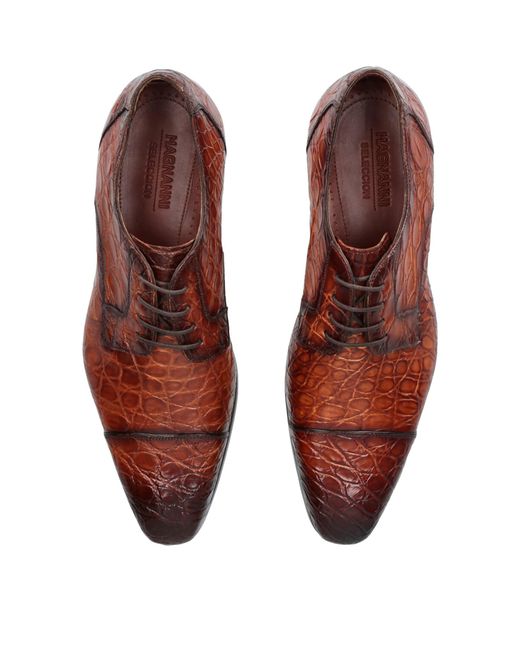 Magnanni Shoes Brown Crocodile Leather Oxford Shoes for men