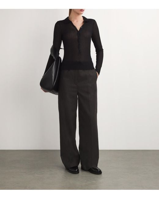 Sandro Black Wool-Blend Wide-Leg Trousers