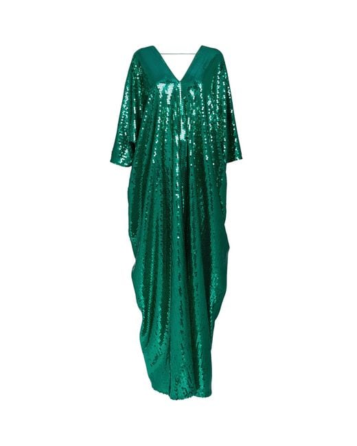 ‎Taller Marmo Green Sequin Kaftan Maxi Dress