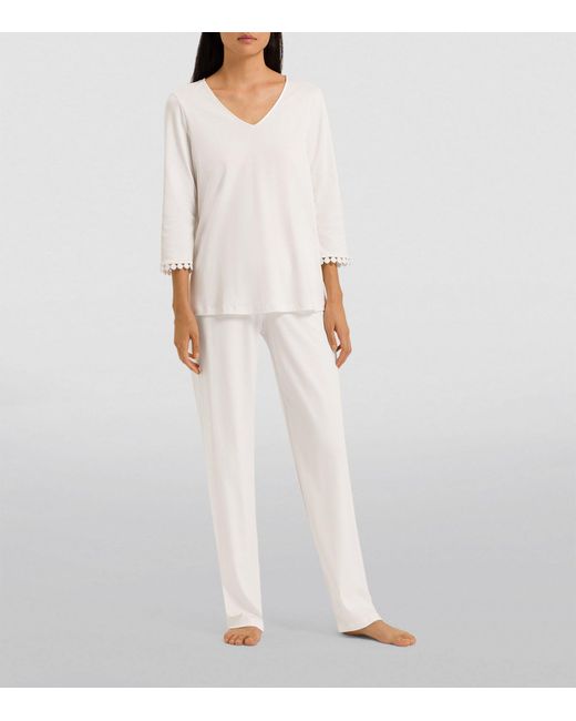 Hanro White Cotton Rosa Pyjama Set