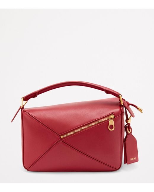 Loewe Red Small Leather Featherlight Puzzle Top-Handle Bag