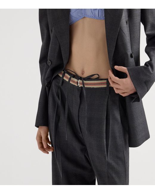Prada Black Wool Check Tailored Trousers