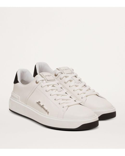 Balmain White Leather Logo B-court Sneakers for men