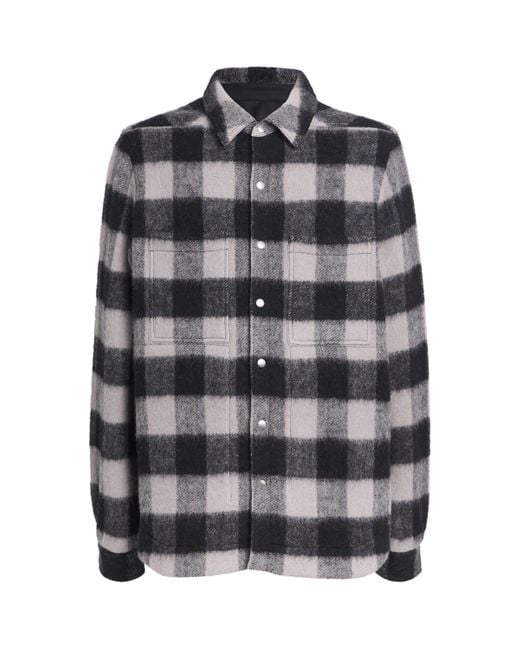 Rick Owens Gray Virgin Wool Check Overshirt for men