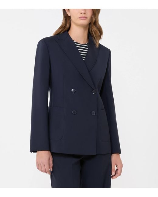 Weekend by Maxmara Blue Virgin Wool Double-Breasted Blazer