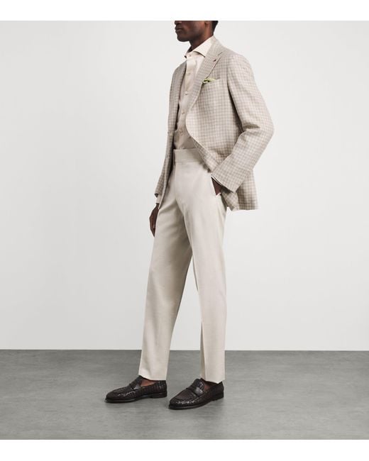 Isaia Natural Linen-Wool-Silk Check Blazer for men