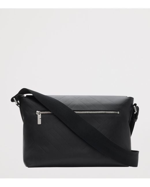 Burberry Black Leather Embossed Messenger Bag for men