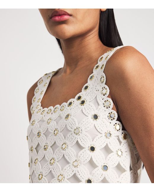 Maje White Mirror-Detail Crochet Top