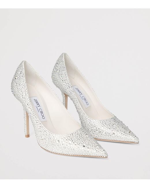 Jimmy Choo White Love 100 Embellished Satin Pumps