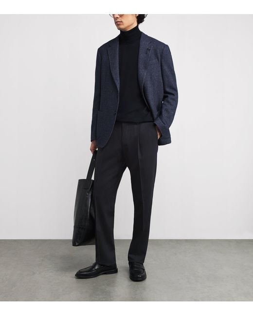 Lardini Blue Wool-Blend Pleated Straight Trousers for men