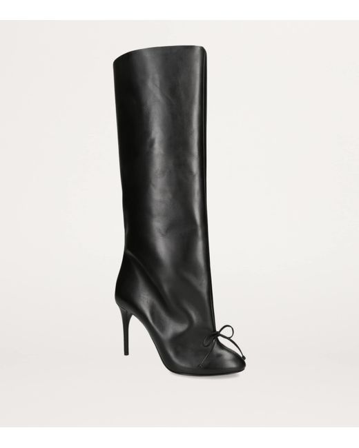 Alaïa Black Leather Bow Knee-High Boots 90