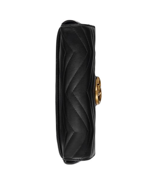 Gucci Black Mini Leather Gg Wallet With Chain
