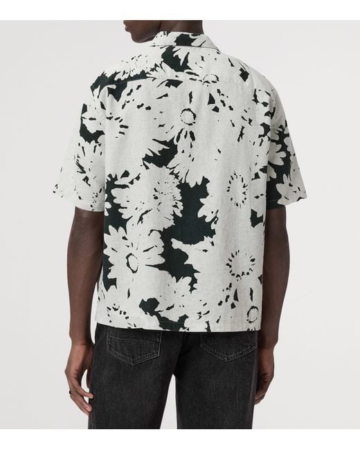 AllSaints Gray Organic Cotton-Linen Girona Shirt for men