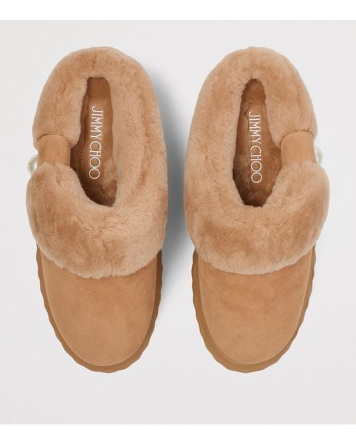 Jimmy Choo Brown Diamond Maxi Suede-Shearling Mules