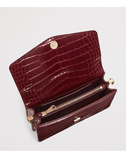 Aspinal Red Leather Croc-Embossed Eliza Clutch Bag